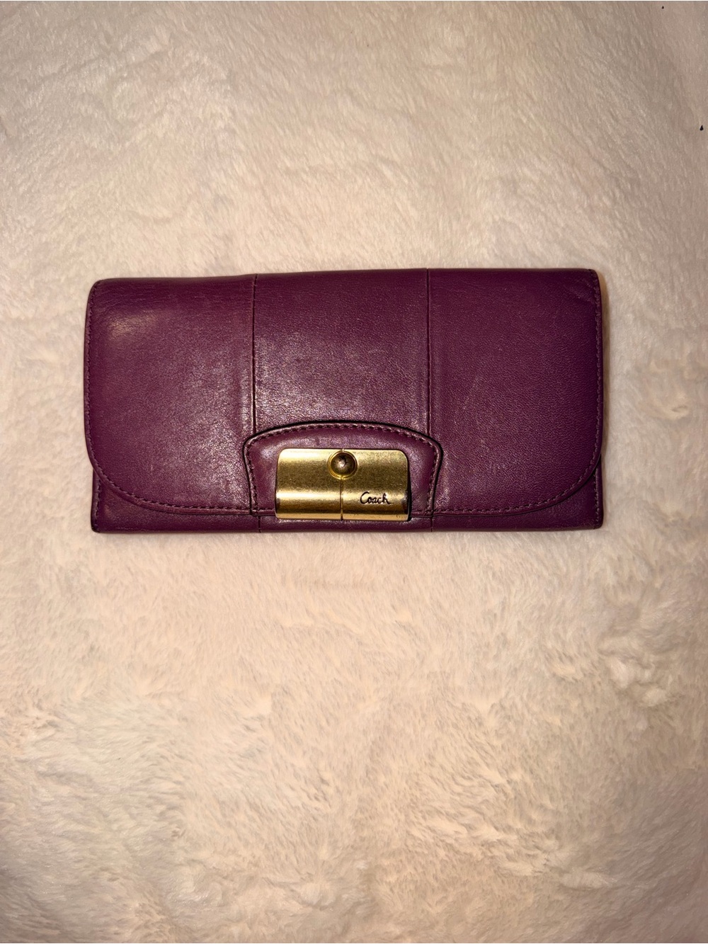 Coach Plum Leather Wallet with Gold-Tone Turnlock